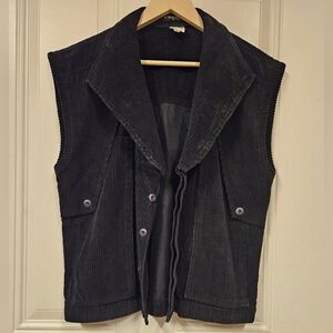 corduroy black biker boho Retro sweater vest jacket size S